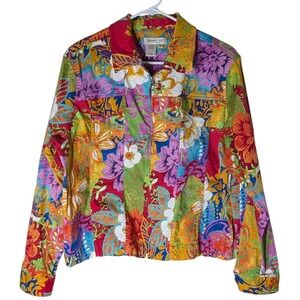 Coldwater Creek Jacket Stretch Bold Floral Groovy Hipster Womens Extra Large